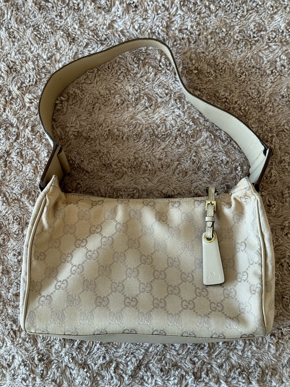 Gucci Beige Monogram Canvas Shoulder Bag with Cream Strap 1990’s